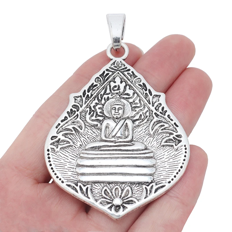 Antique Silver Tone Large Thai Meditation Buddha Buddhist Amulet Charms Pendants For Necklace Jewelry Making Findings