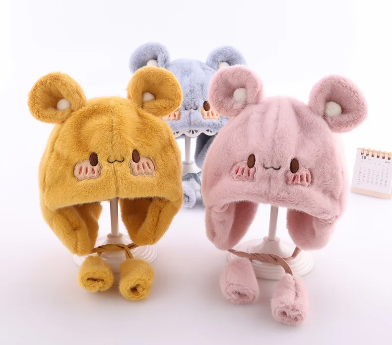 High quality Baby Earmuff Winter Plush Hats Toddler Boy Girl Bear Design Warm Hats