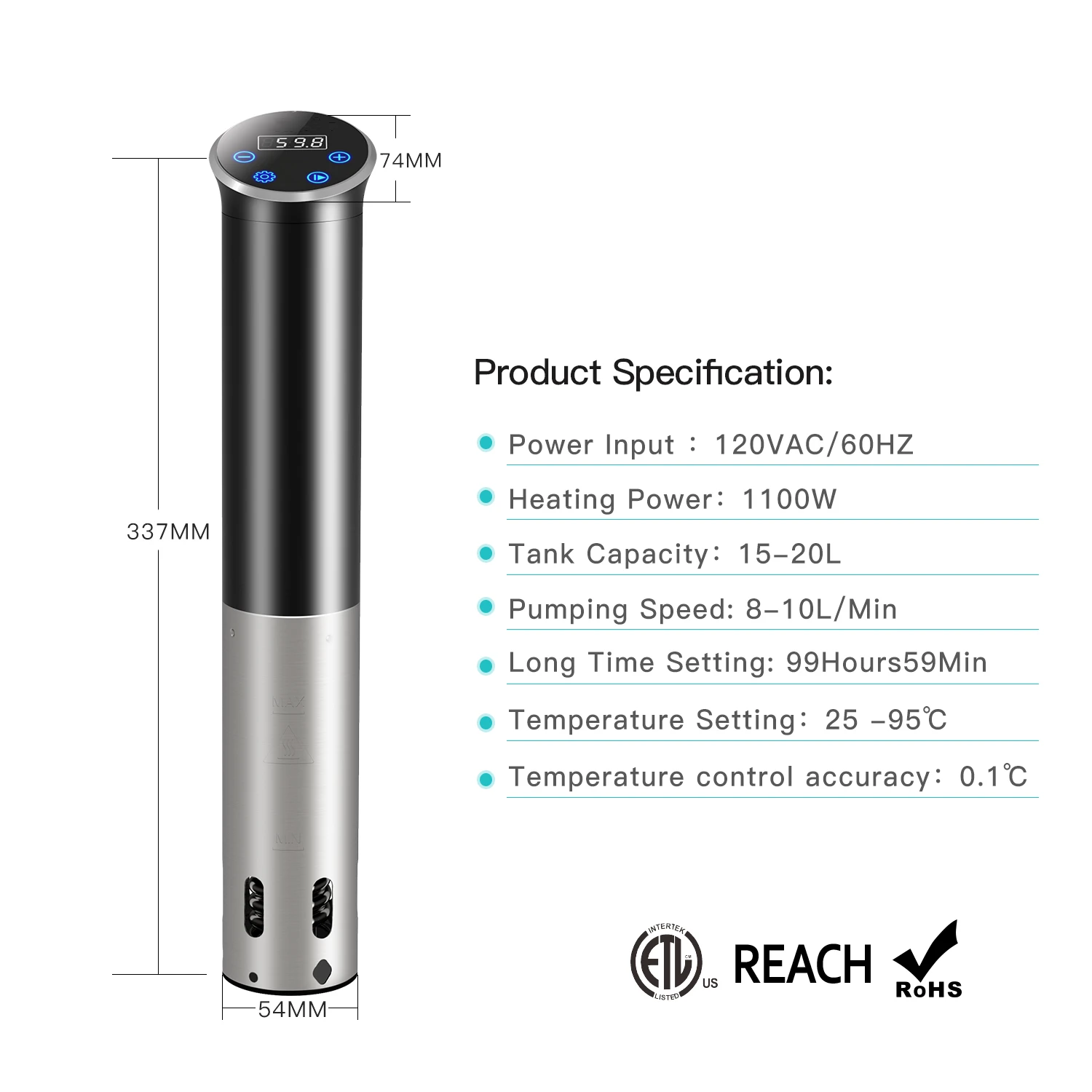 1100W IPX7 Sous Vide Machine Digital Precise Temperature Control Slow Cooker Household Appliances Healthy Food