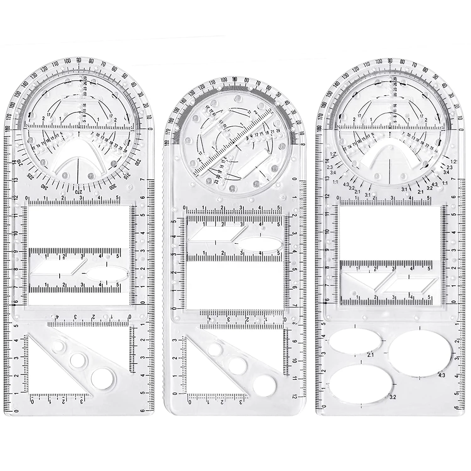 Multifunctional geometric Ruler 3 Pcs - Math Circle drawing tool