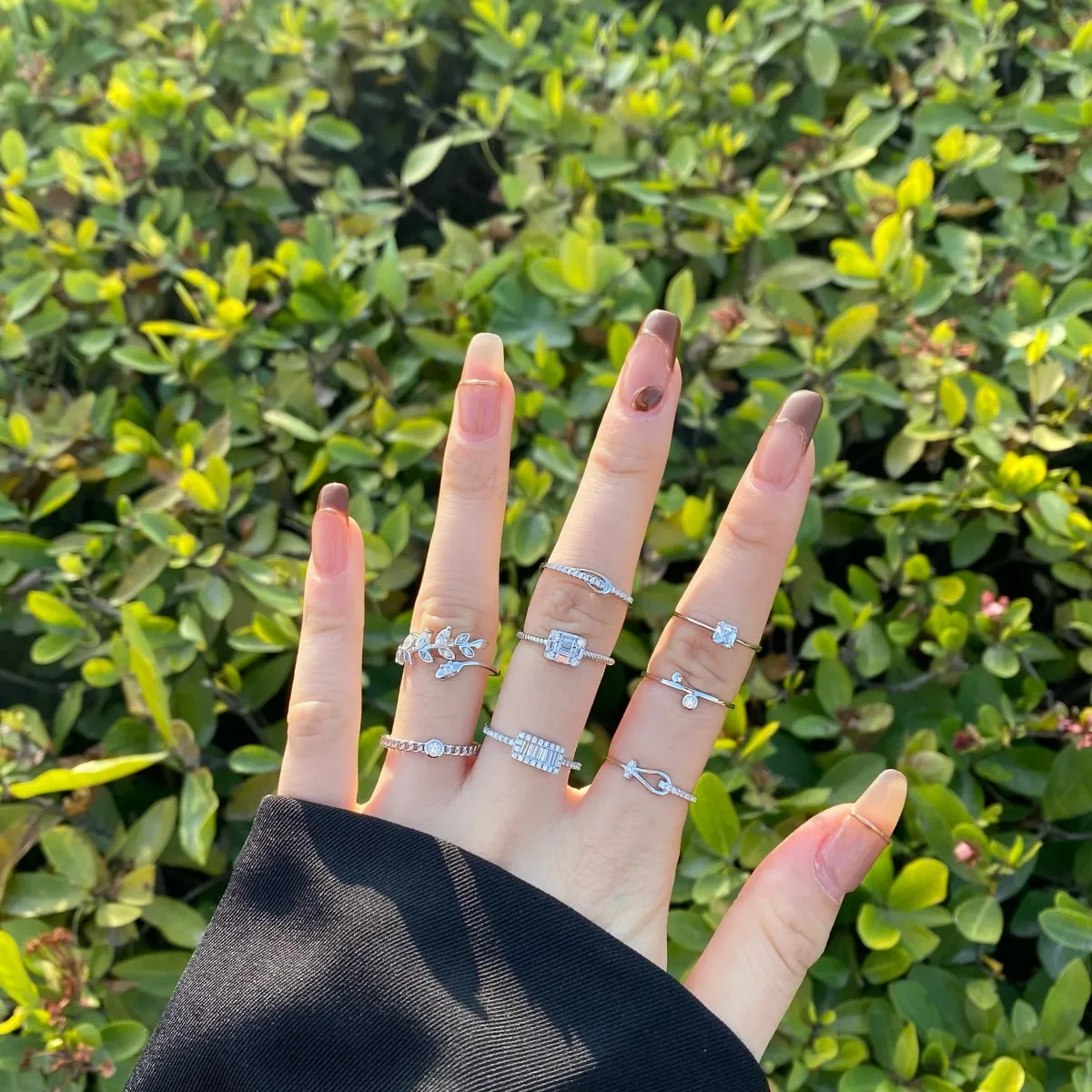 Dylam Real 925 Sterling Silver Jewelry Cute Stacking Adjustable 18k Gold Plated Rainbow Promise Zircon Cz Rings For Women Girls