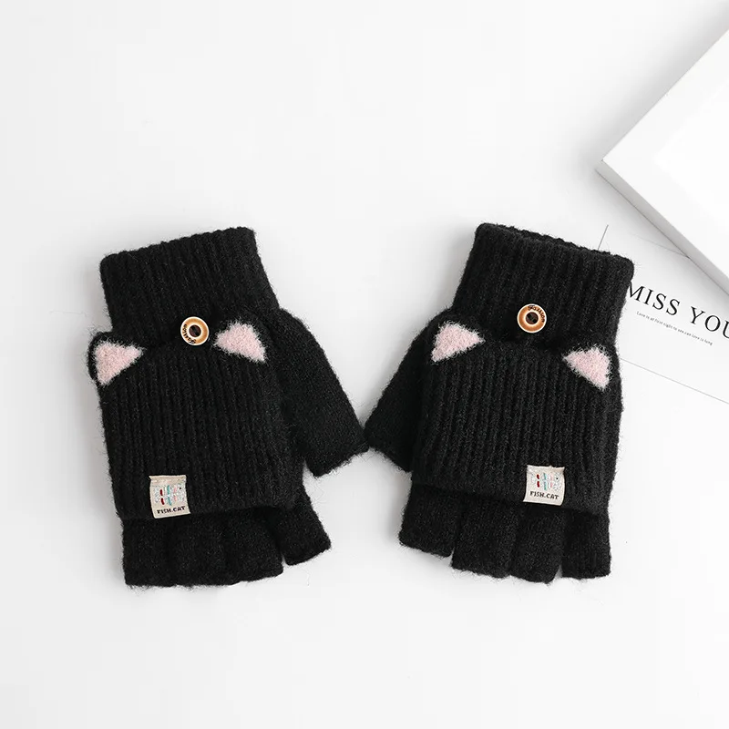 Winter Knitted Convertible Fingerless Gloves New Warm Flip Half Finger Gloves For Women Men
