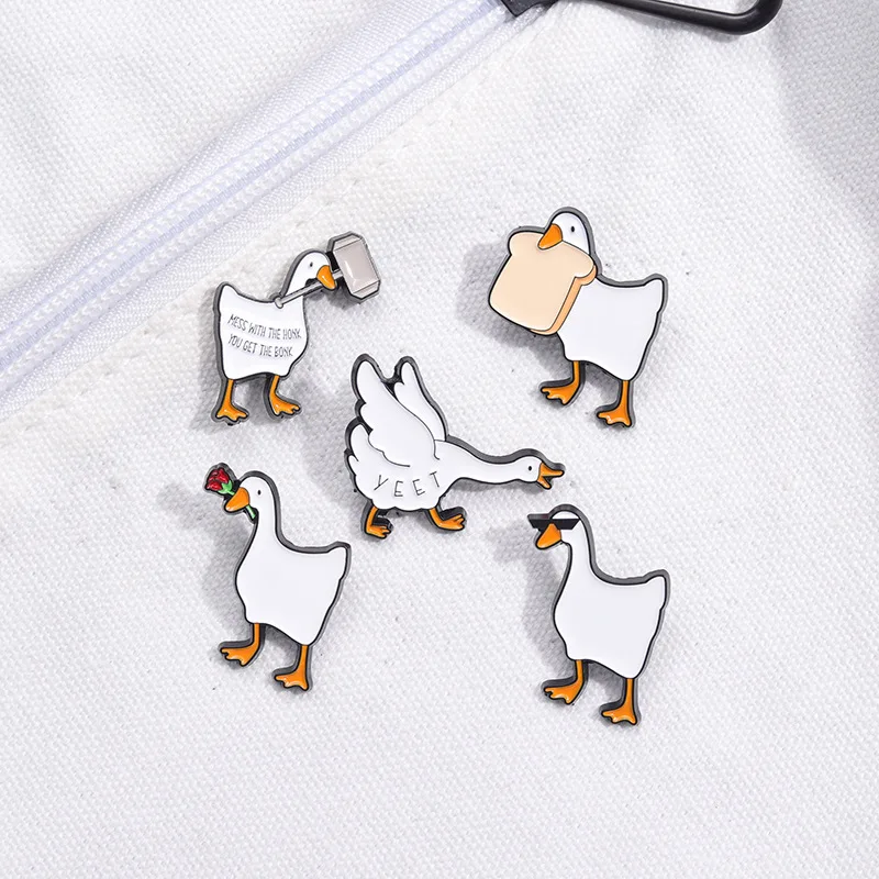 Alibaba Hot Sale Cute cartoon duck goose with sunglasses bread rose hammer shape badge soft enamel lapel pin