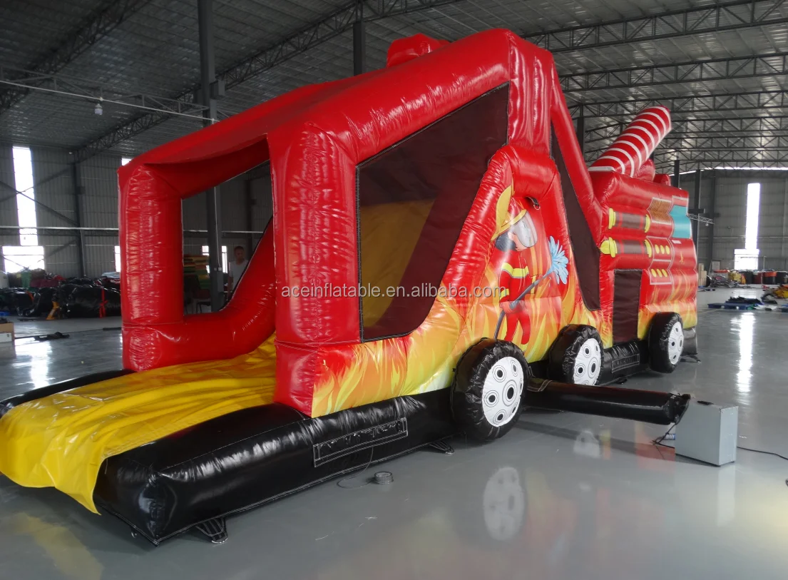 Inflatable Bouncer Bouncy Jumping Castle Bounce House Combo With Slide Fire Truck fun run game kids inflatable obstacle course