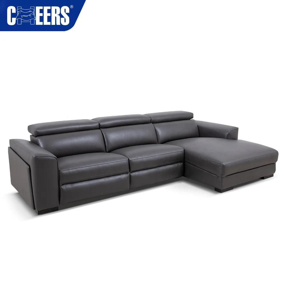 MANWAH CHEERS Hot Sale L Shape Leather Power Recliner Sofa With Chaise Lounge Led Light Cup Holder And Wireless Charging