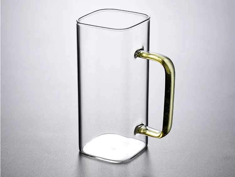 hot high borosilicate glass cup with colourful handle for milk juice water beer