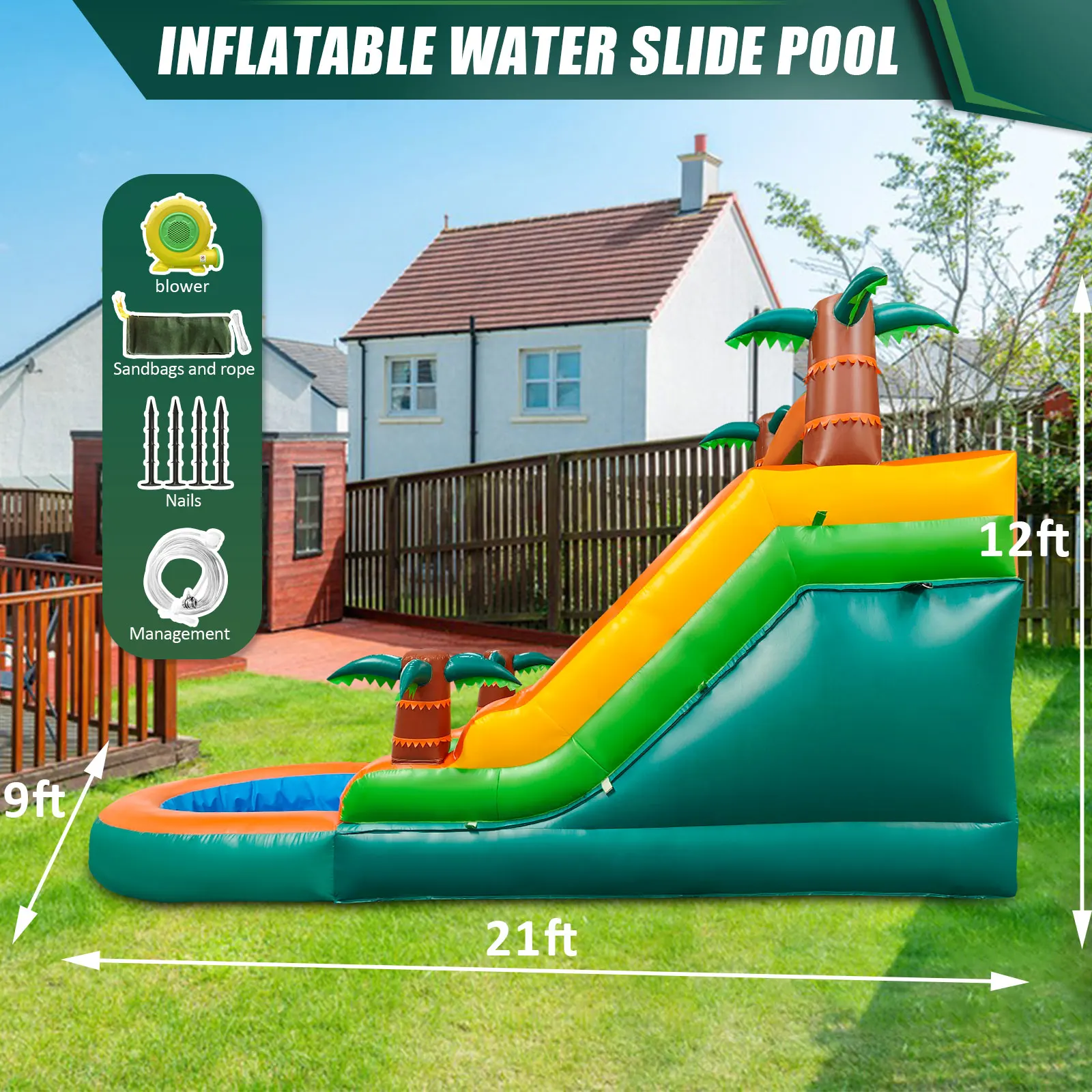 Commercial Outdoor Kids Adults Party Jumping Bouncy Castle Waterslide Inflatable Tropical Water Slide