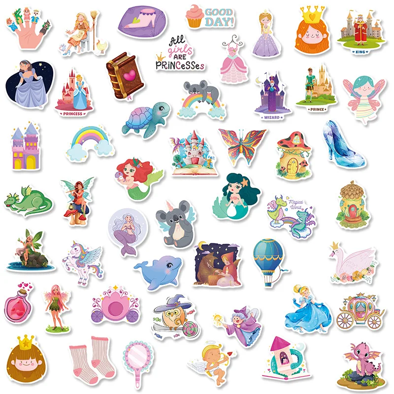 50PCS/Bag High Quality Hot Sale Cute Sticker for Girl Skateboard Luggage DIY Phone Bike Graffiti Princess Stickers
