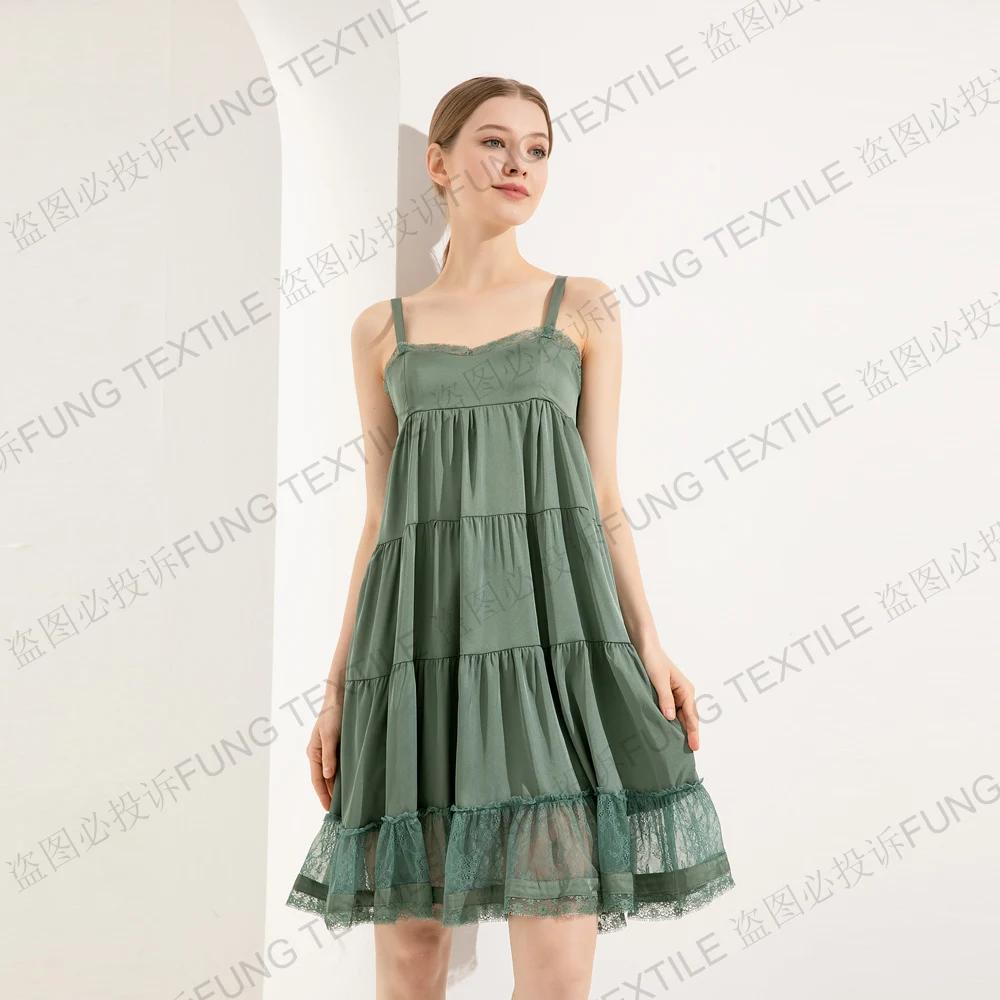 FUNG 6032 Повседневное платье миди для женщин без рукавов с оборками кружевное белого