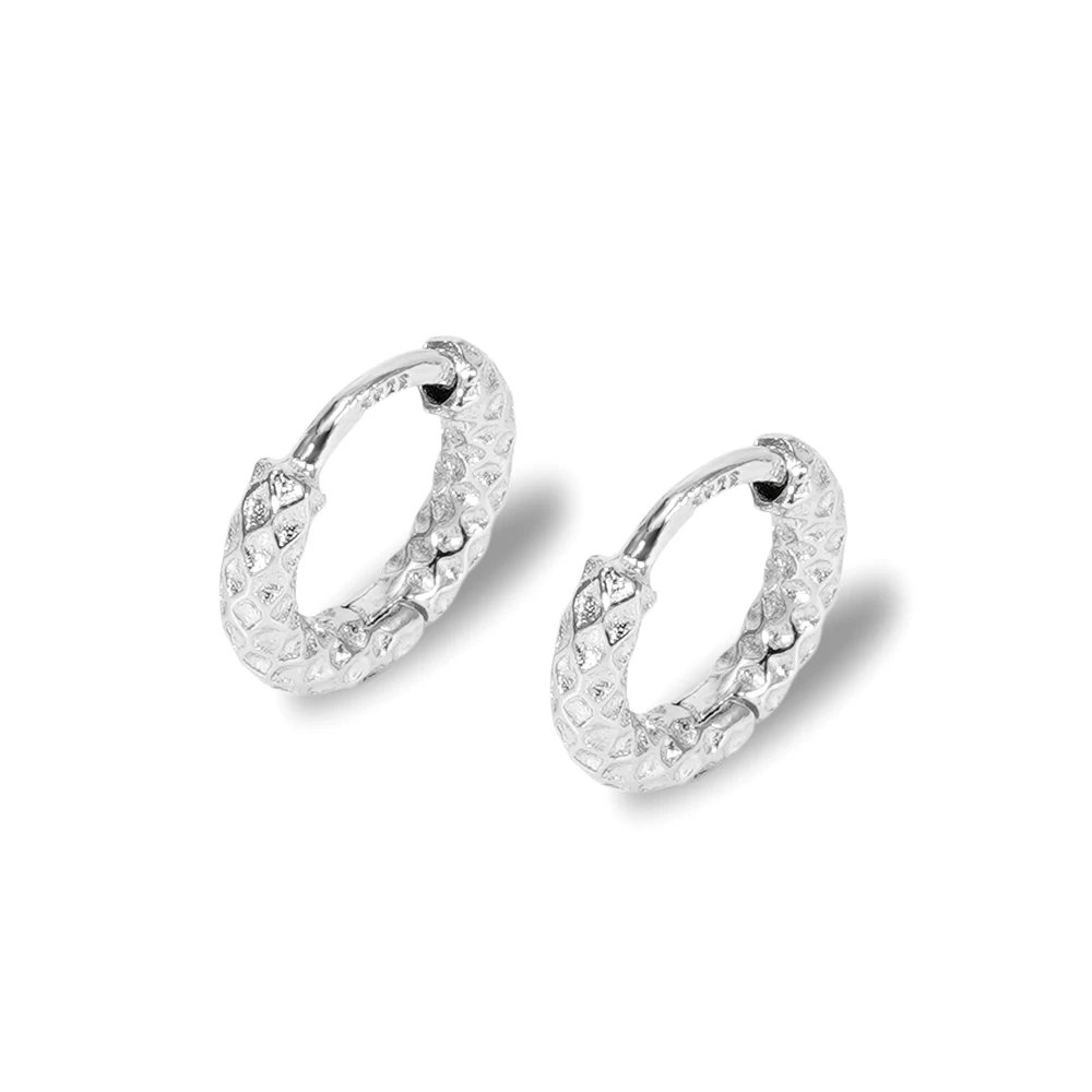 Wholesale 925 Sterling Silver Rhodium Plated Jewelry Statement Irregular Square Texture Small Hoop Earrings For Women