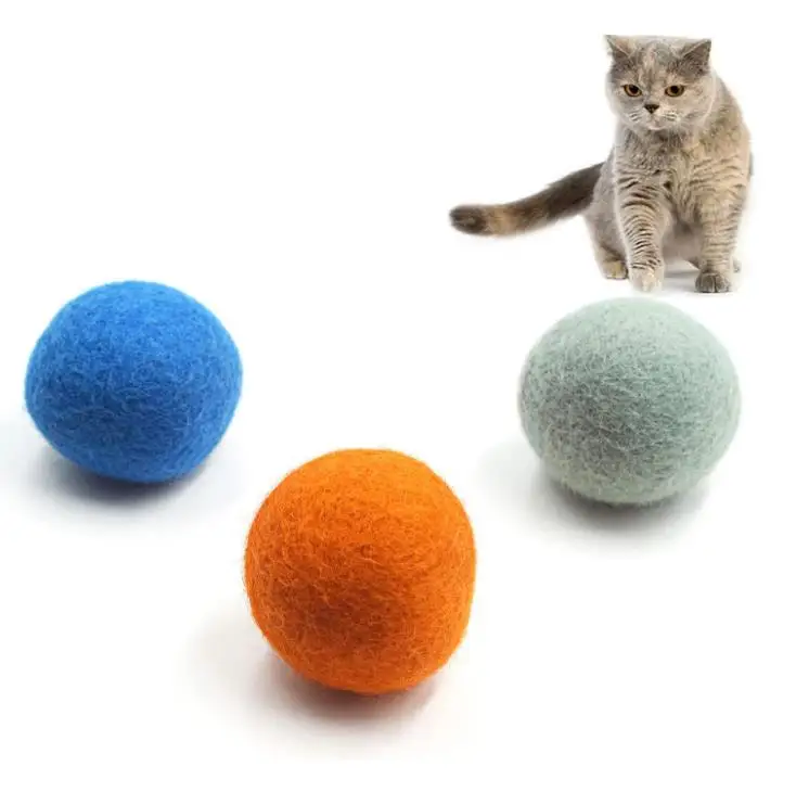 100% Wool Felt Ball Toys Handmade Colorful Eco-Friendly Cat Wool Balls  for Cats and Kittens