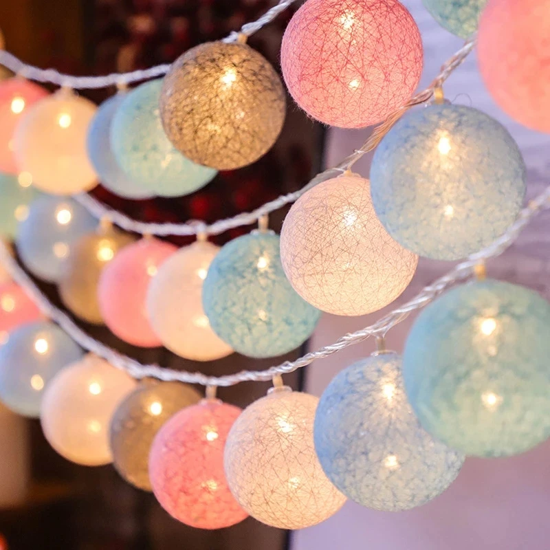 Wedding Christmas Holiday Cotton Globe Fairy String Light 10/20LEDs Battery Powered Cotton Ball Decoration