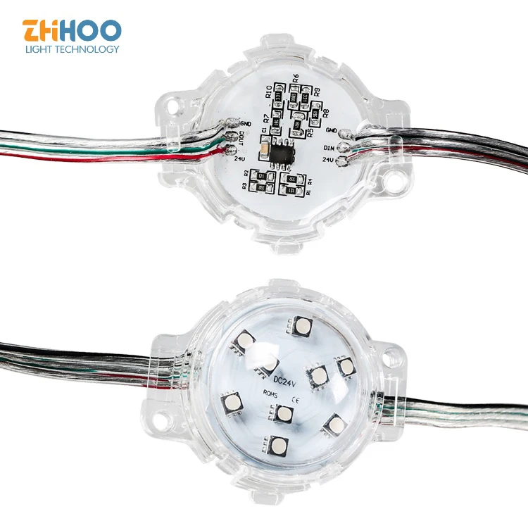 Лидер продаж 40 мм светодиодный пиксельный Точечный светильник DC24V 3535 RGB SPI 9 светодиодов со стальными проводами для фасадного освещения