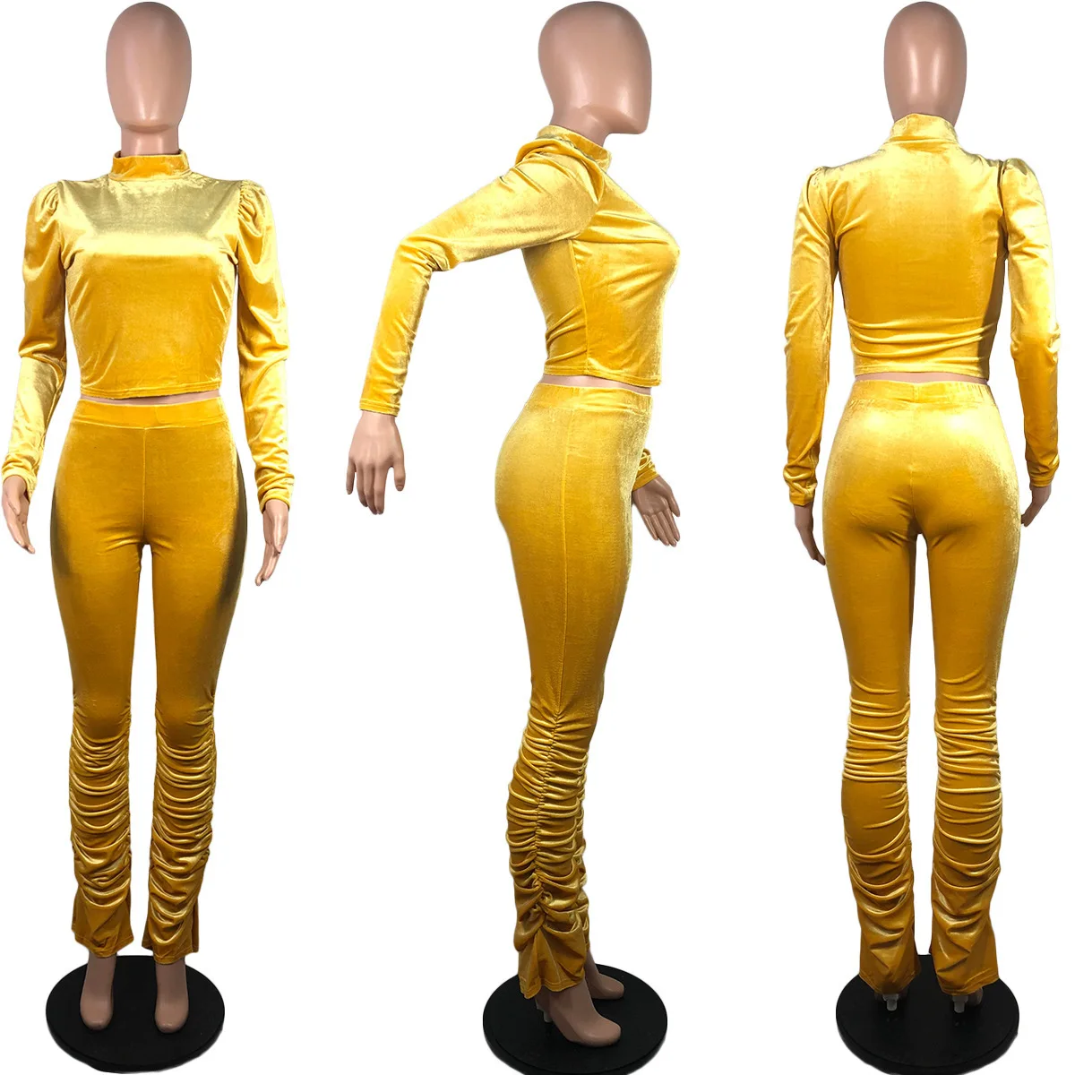 Velvet Track Suits Stacked Pants 2022 Winter Outfits For Women Turtle Neck Top Velour Lady Tracksuit