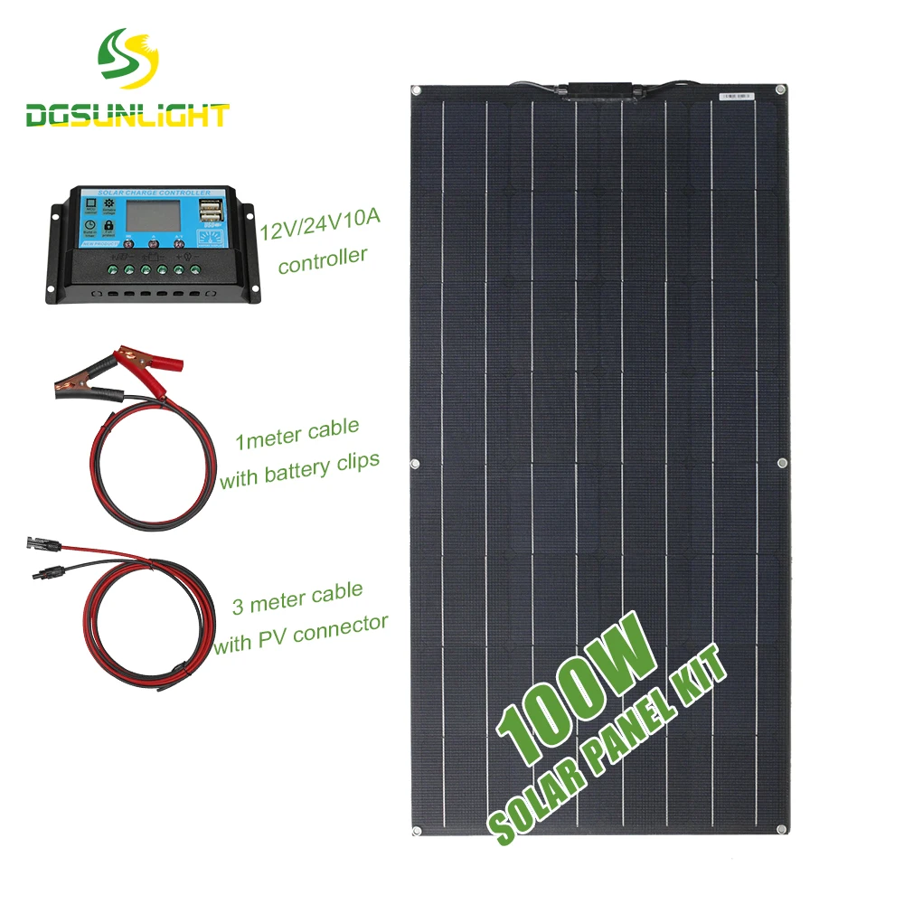 Прямая поставка с завода 100 Вт ETFE полностью черная Моно Гибкая солнечная панель контроллером