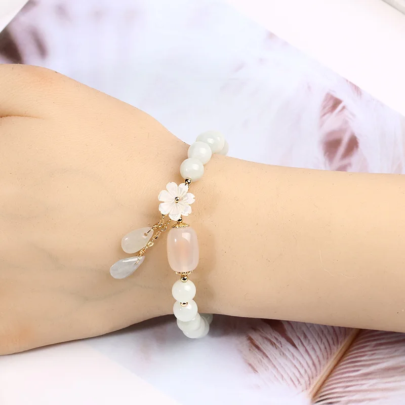 Original high-grade natural jadeite 14K gold shell flower water drop gemstone chakra jade bracelet