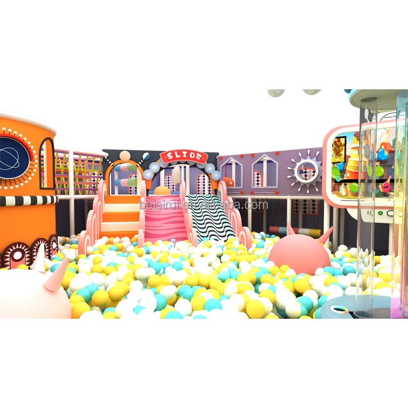 Children Indoor Playground Pretend Dreamland Theme Kids Play Area Indoor Playground Equipment Pastel Color Interactive Equipment