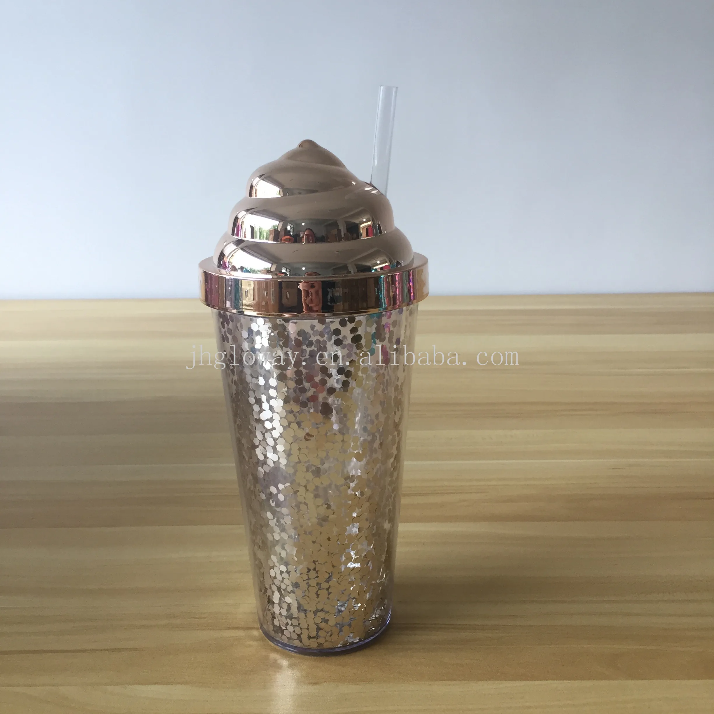 16oz  Acrylic ice cream tumblers colors double wall  with plastic straw in stock