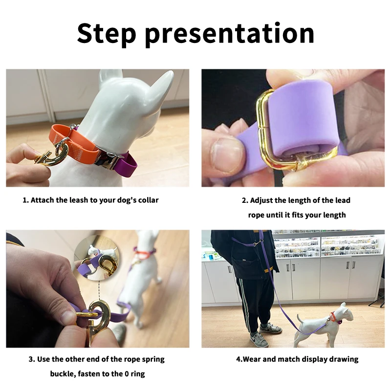 Luxury Custom Training Leash Pvc Dog Leash Set To Tie To The Waist Buckle Metal Hands Free Dog Leash