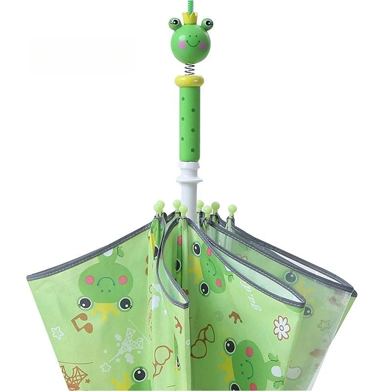 Cute rabbit boy and girl safety reflective strip umbrella with creative cartoon wooden spring handle