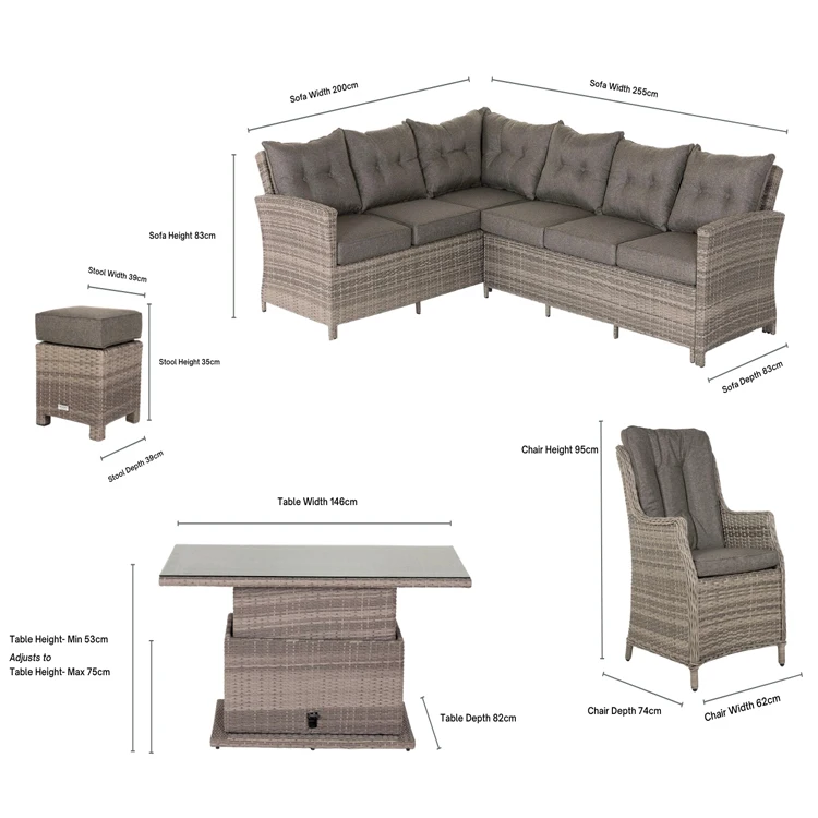AJUNION Outdoor Rattan Garden Furniture Sectional Corner Sofa Patio Set with Adjustable Dining Table