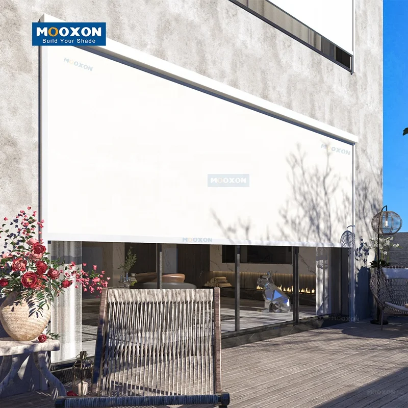 Mooxon большой дизайн Патио Водонепроницаемый роликовый двигатель умное электрическое окно авто солнцезащитный козырек молния экран Наружные Жалюзи для беседки