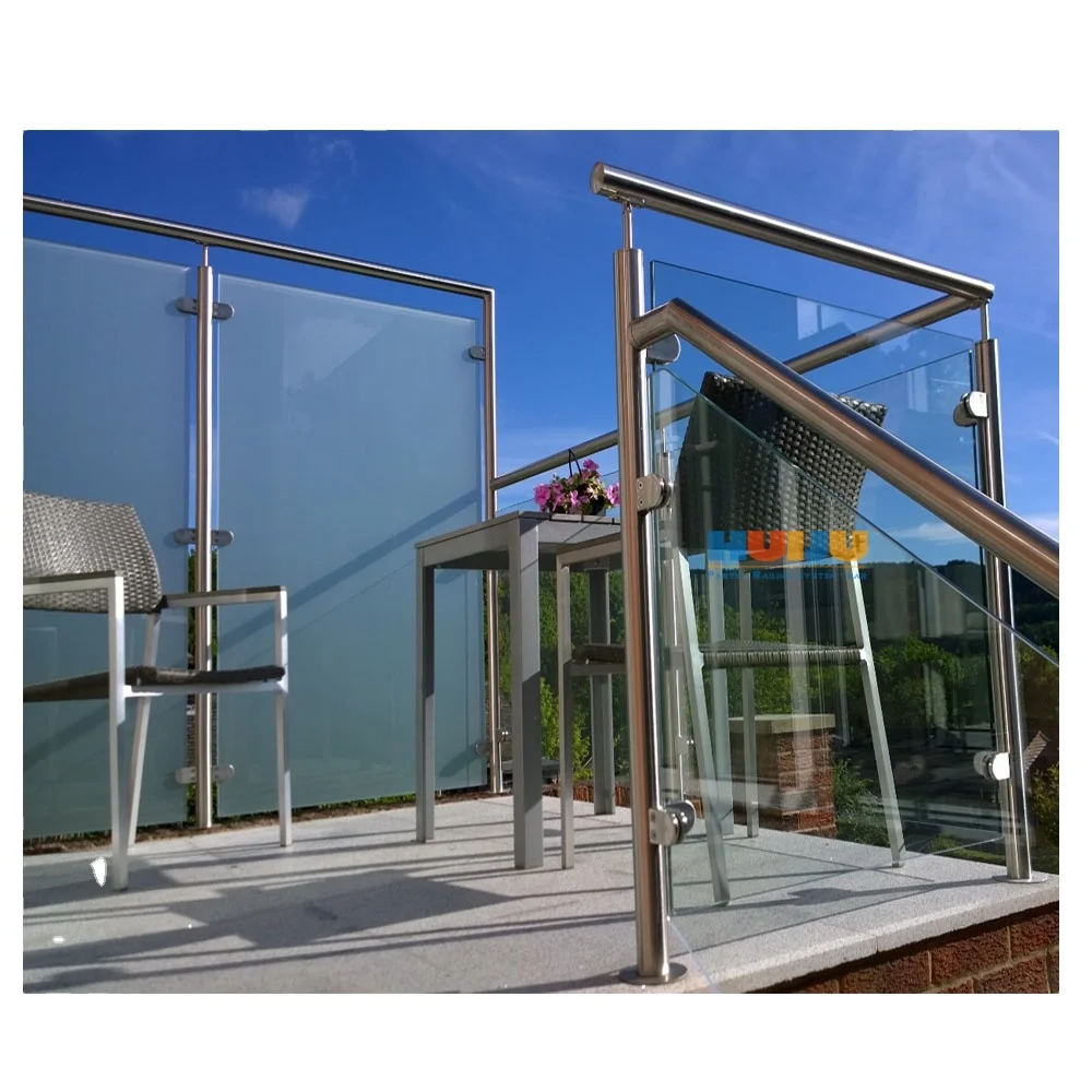 HJ Modern design metal balustrade handrail system Aluminum commercial glass railing with frame for project