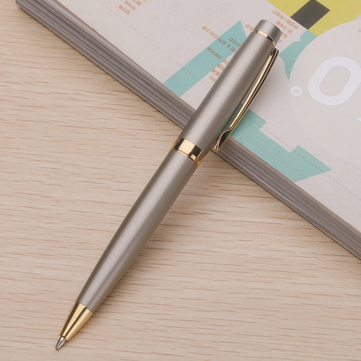 Customized Design Copper Ball Pen With Satin Nickle Plated Gold Trim for Office Gift