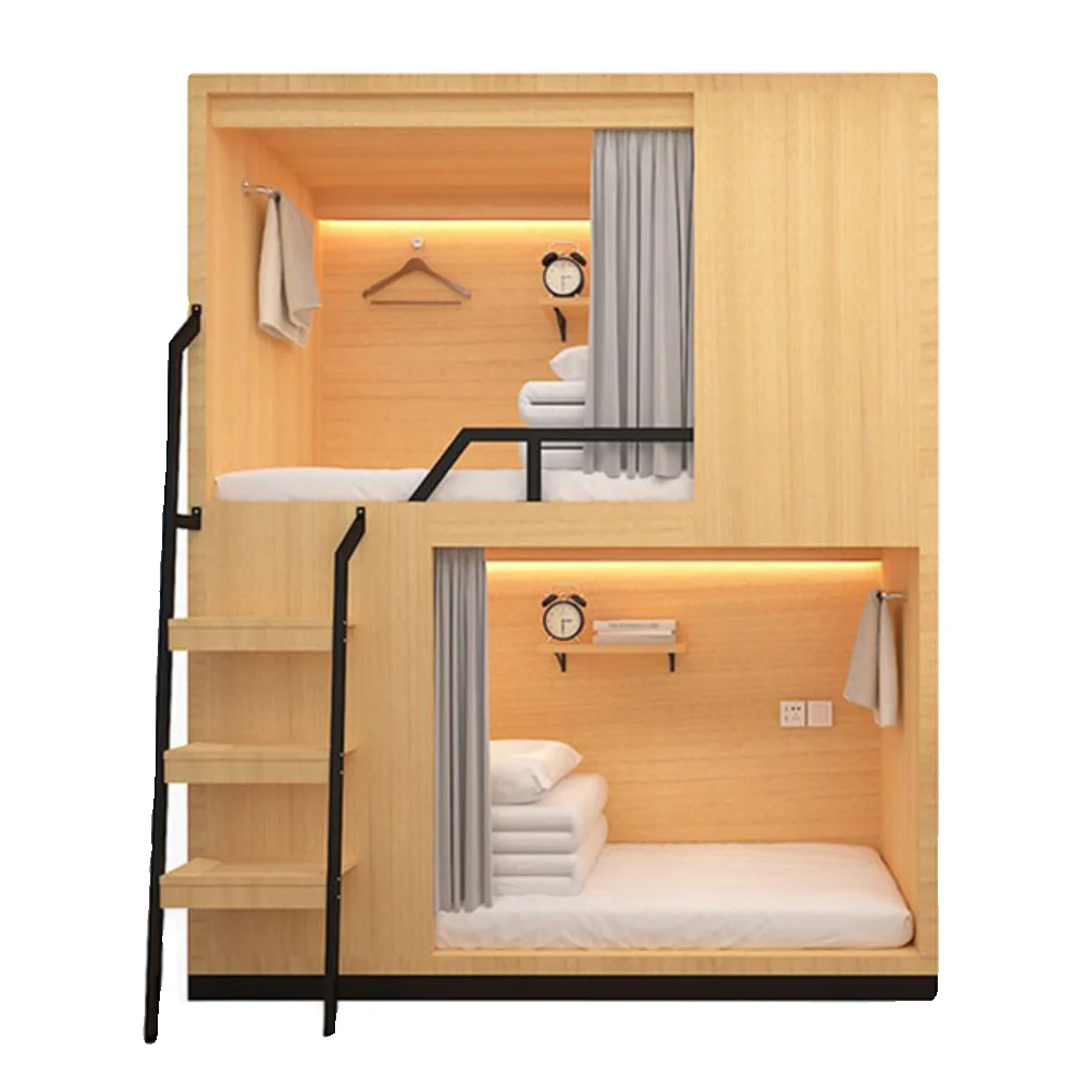 Modern Wholesale Wood Capsule Bunk Bed For Hostels For School Students Dormitory Loft Bed Frame Capsule Hotel Bed