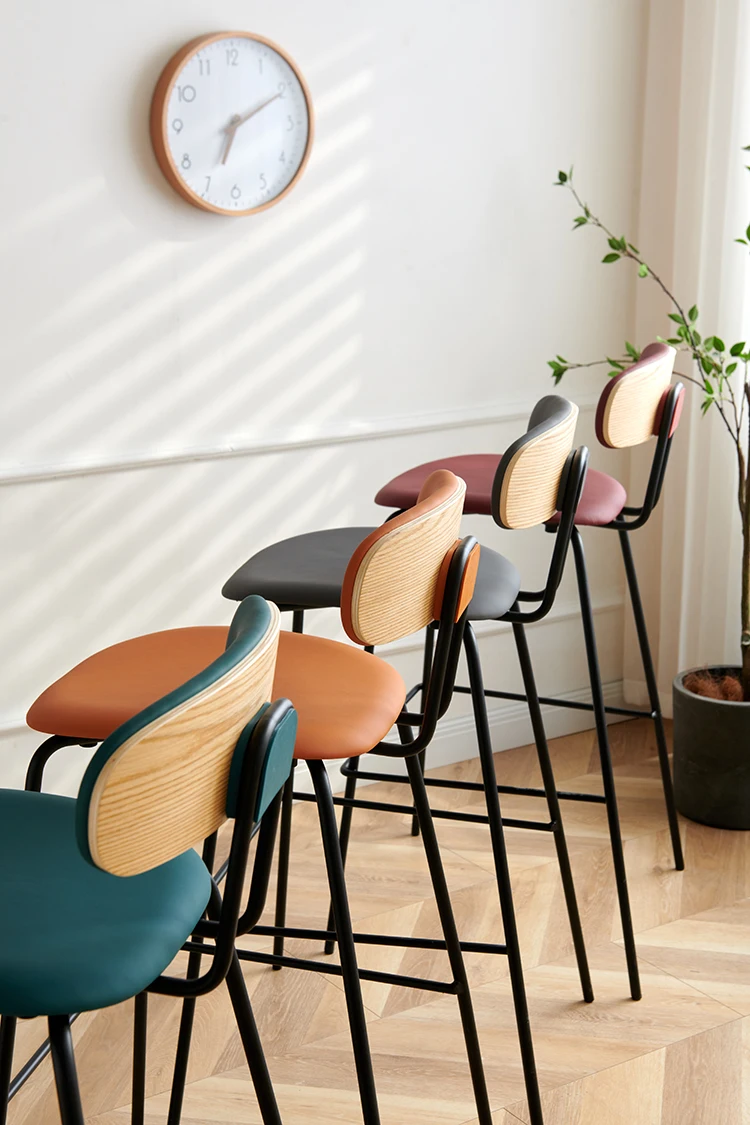 Counter Height Tall Luxury High White Black Nordic Kitchen Modern Cheap leather Bar Stool With Powder Coated Iron Metal Legs