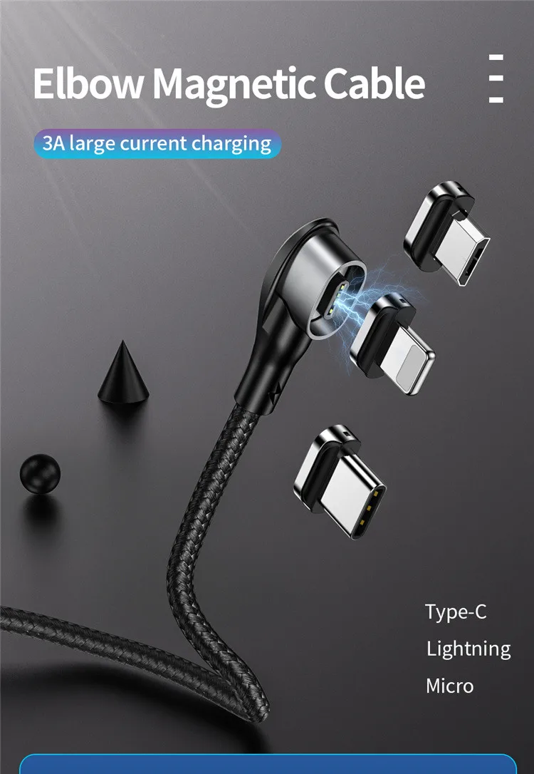 charging cable 3 in 1 cable 90 Degree Elbow Magnetic Charger / Data Cable  interface is changeable for game device