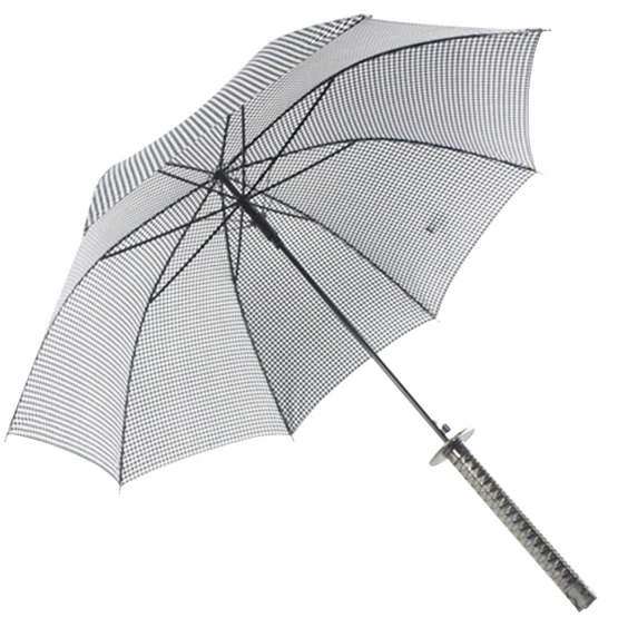 Black And White Checked Umbrella Chinese Straight Umbrella Samurai Sword Unique Umbrella With Katana Handle