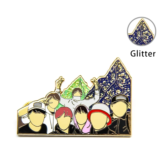 Custom 2-Inch Korean Star Enamel Pin Zinc Alloy Gold Hard Enamel Glitter Pin for Gifts Souvenirs Metal Product Plated Printed