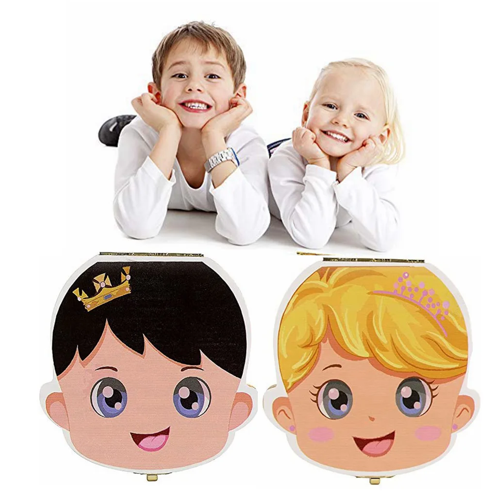 Special Girls Boys Memory Gift Baby Teeth Keepsake Box Wooden Tooth Holder Multilingual Children Tooth Container