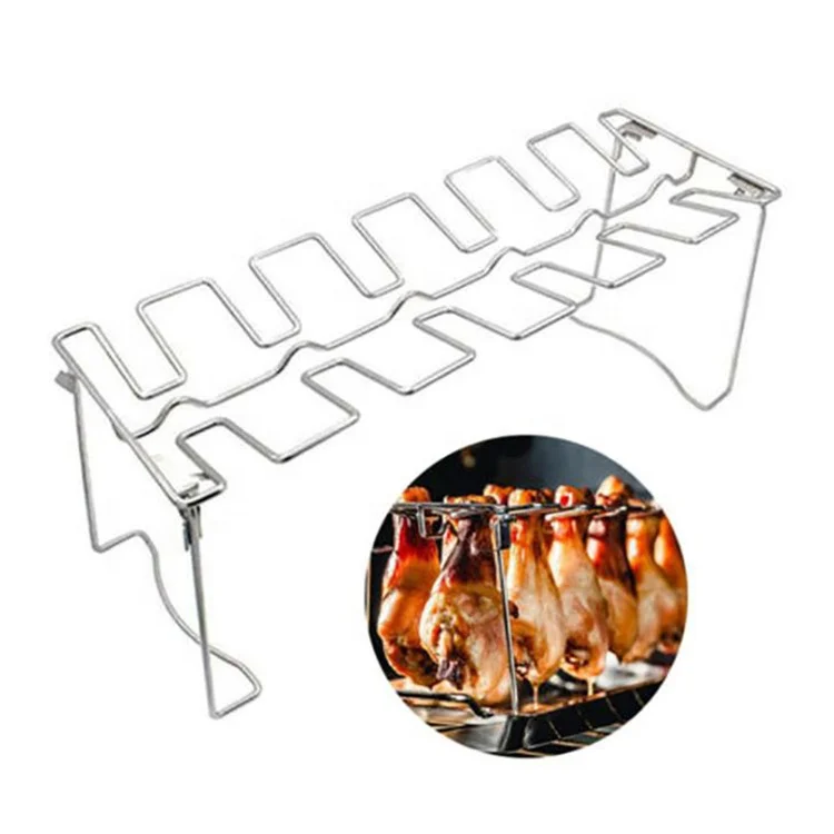 
2021 NEW 430 tray BBQ outdoor tool Folded stainless steel chicken leg rack grill 