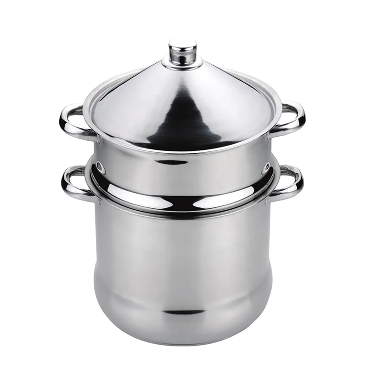 High Quality Stainless Steel Couscous Cooking Pot Set Classic Design with Metal Handle and Lid for Home Kitchen Use