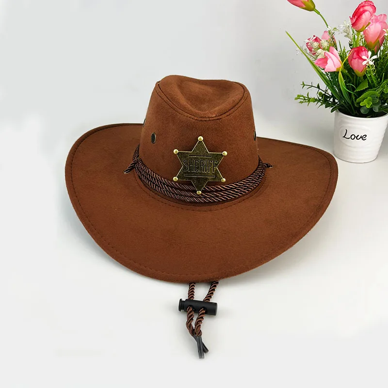 Western Cowboy Retro Sheriff Sunscreen With Wind Rope Hat Men And Women Horseback Riding Tourism Fishing Sunshade Cap