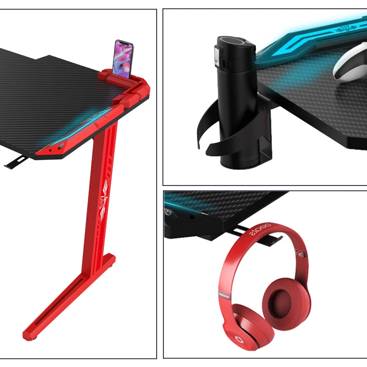 I-shaped Rgb Pc Gaming Desk Cool E-sports Gamer Desk With Led Computer Gaming Table Manufacturer