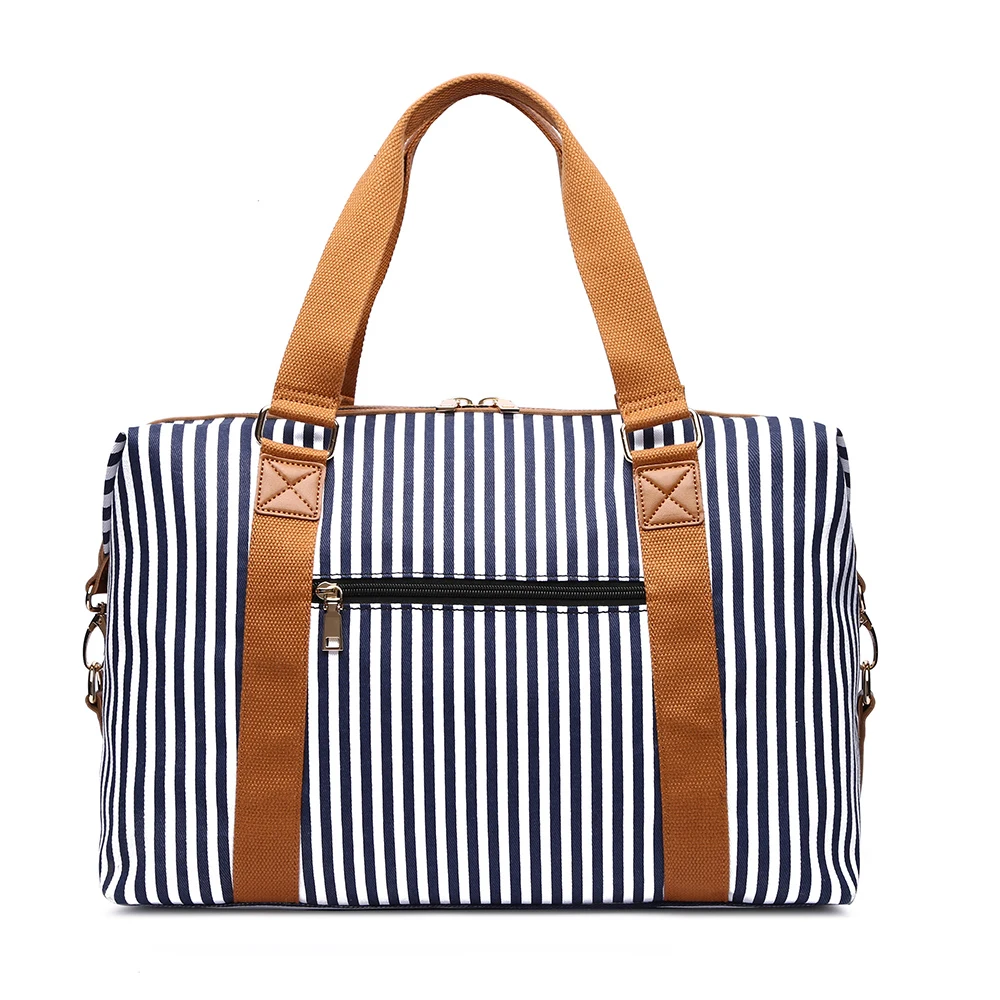 ZUOLUNDUO New designer fashion custom logo blue white stripes outdoor luxury duffle luggage bag large capacity travel bag set