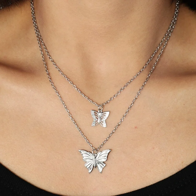 Fashion Cute Butterfly Pendant Necklace Double Butterfly Choker