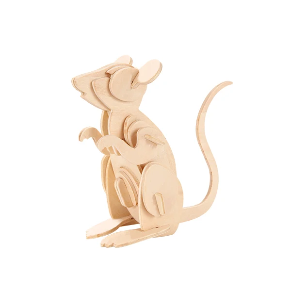 wooden 3d puzzle rat DIY assembling toy wood construction kit mouse animal puzzle 3D wooden Puzzle for Promotion Craft Kit