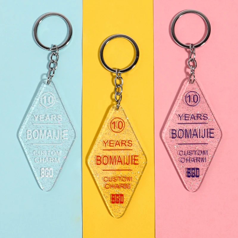 BOMAIJIE, персонализированные пластиковые, сделанные на заказ, прозрачные акриловые рекламные подарки, качественные подвески, акриловые брелки на заказ с двойной стороны