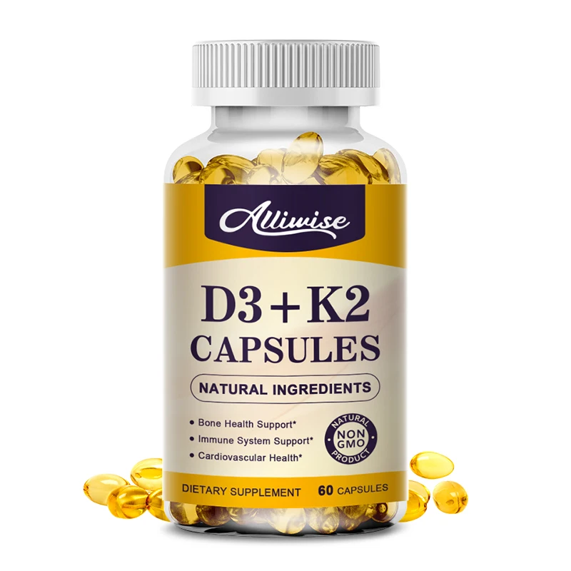 Alliwise Private Label 60pcs Stronger Bones Vitamin D3 5000 iu K2 Vitamin D3 K2 Softgel Capsule
