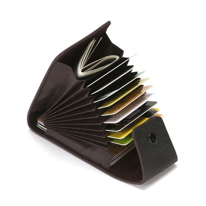 High quality wholesale mens black PU leather id credit business cards holder coin wallet large capacity