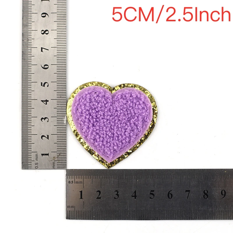Wholesale 10 Colors Height 5cm self Adhesive Iron On Chenille Patch Heart Shaped Patches