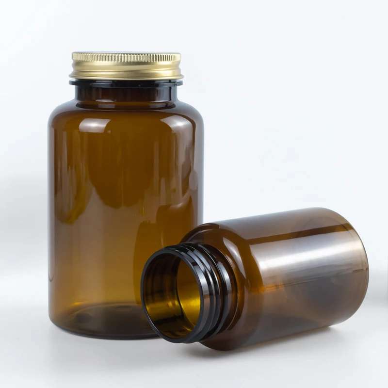 250cc Dark Amber Vitamin Capsule bottle PET Plastic Biodegradable Bottles Packaging