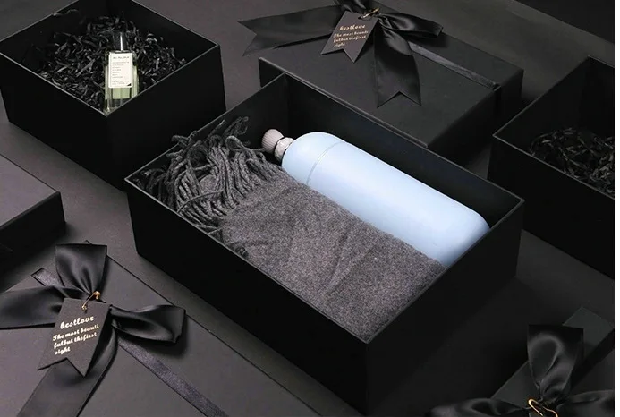 Подарочная коробка на день рождения, в наличии, черная Подарочная коробка, Высококачественная деловая Подарочная коробка с бантом, сумочка на заказ