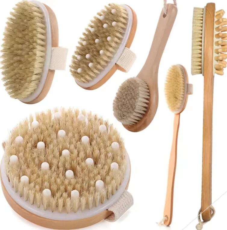 Vegan Body Brush with Sisal Bristle and Strap for Back Body Cleansing Made of Durable Sponge Cotton Bristle Bath Brushes
