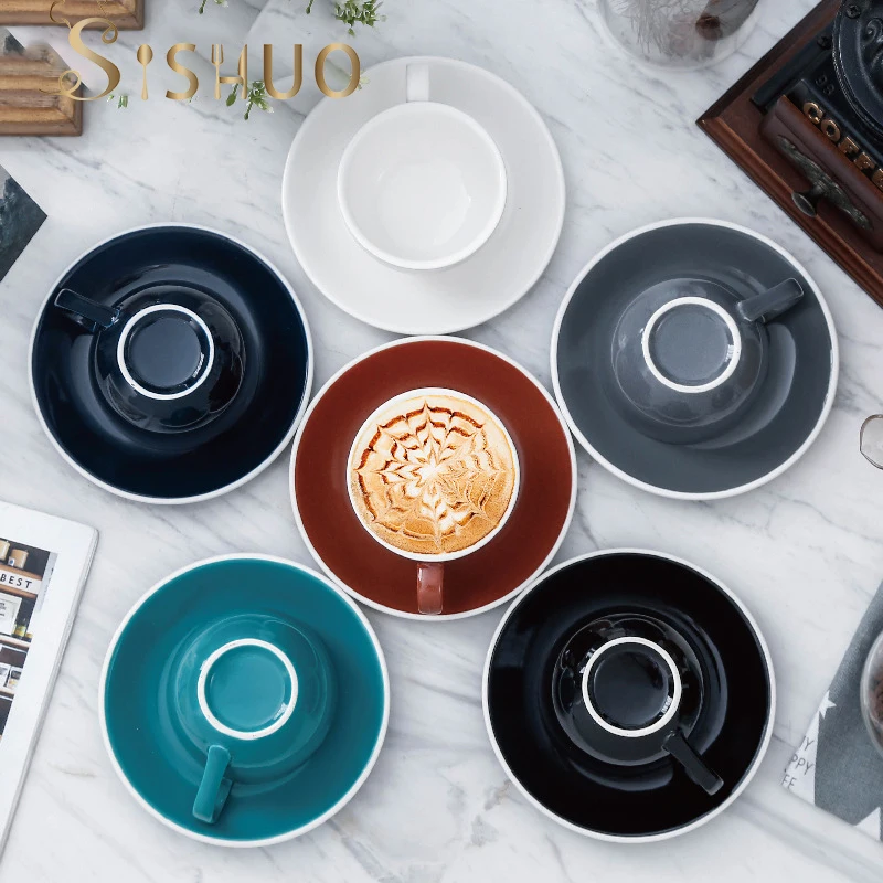 300ml 220ml 150ml Coffee Cappuccino Espresso Latte Ceramic Mug Cup and Saucer with White Rim