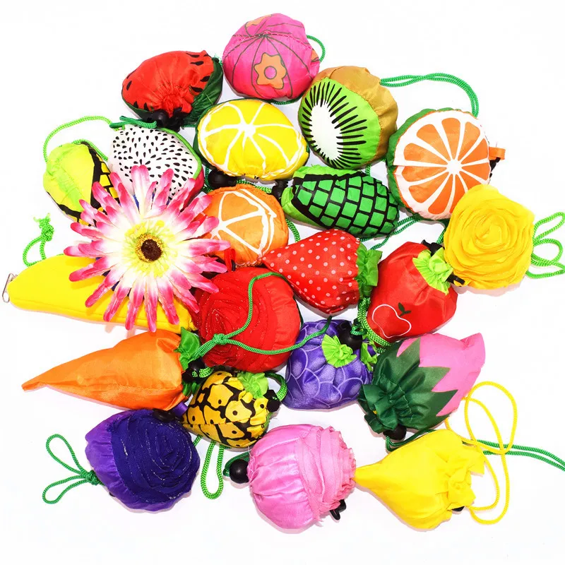 Chiterion Fashion Mini Promotional Foldable Reusable RPET Fruit Strawberry Shopping Tote Bags Grocery Shopper Pouch Storage Bags